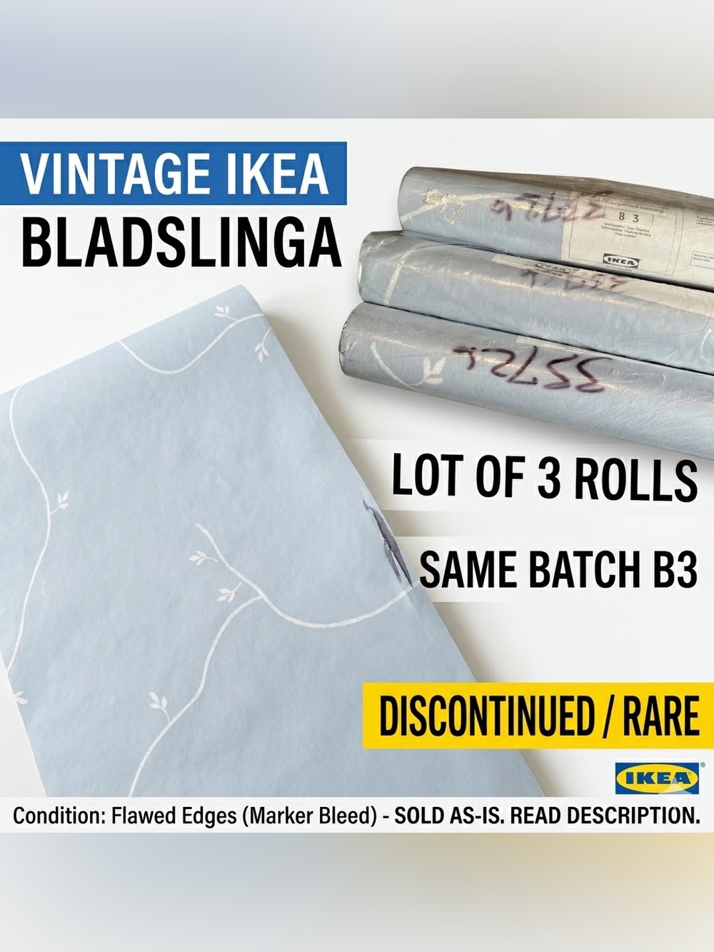 Vintage IKEA Bladslinga Wallpaper - Lot of 3 Rolls